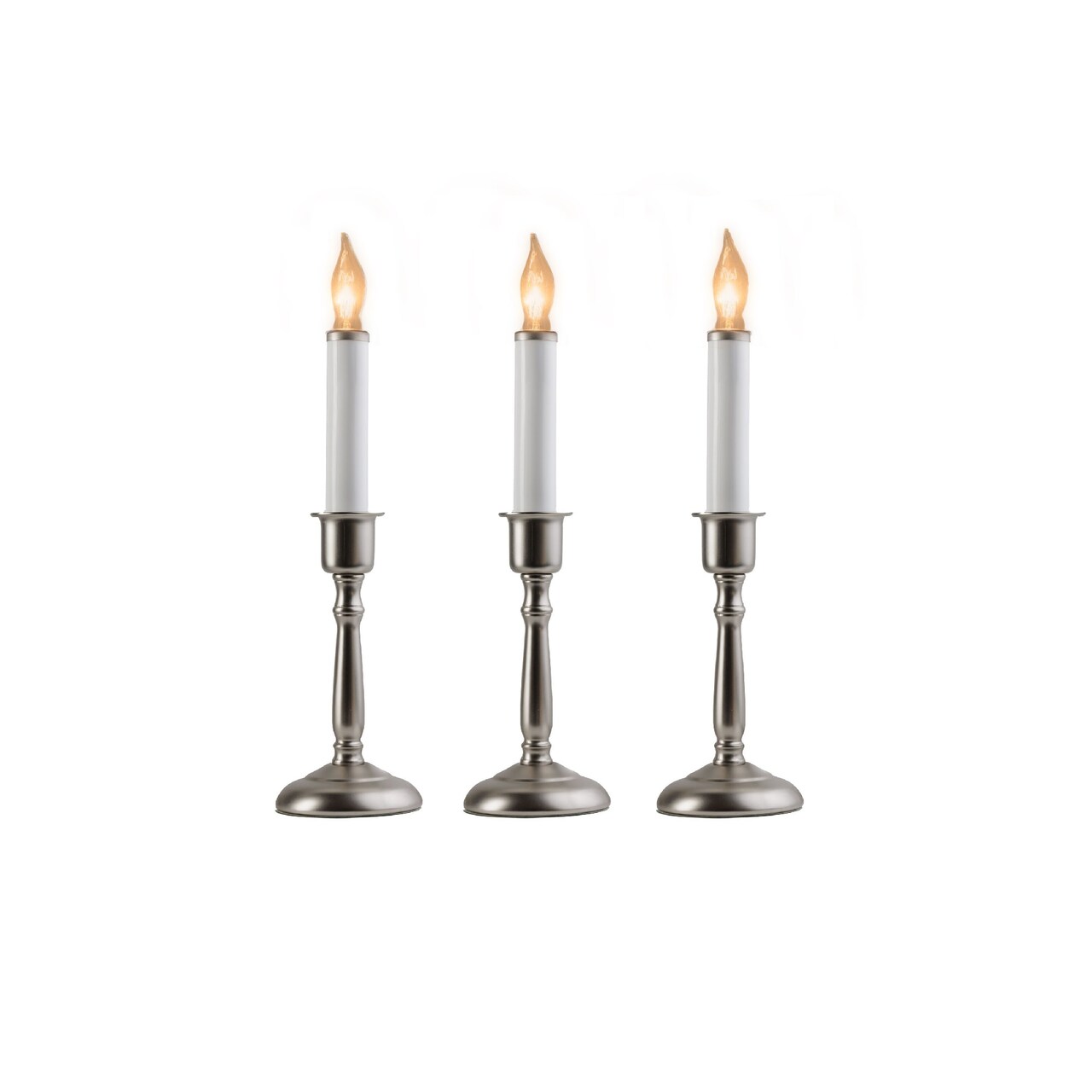 CC Christmas Decor LED Lighted Window Candles - 12" - White and Silver - Set of 3